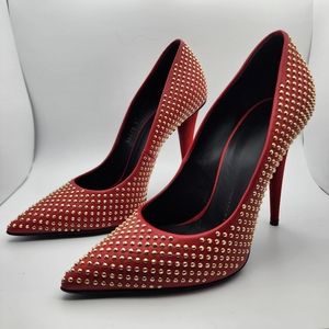 Giuseppe Zanotti Ester 110 Red Leather Gold Studded Pumps w/ Box & Dustbag